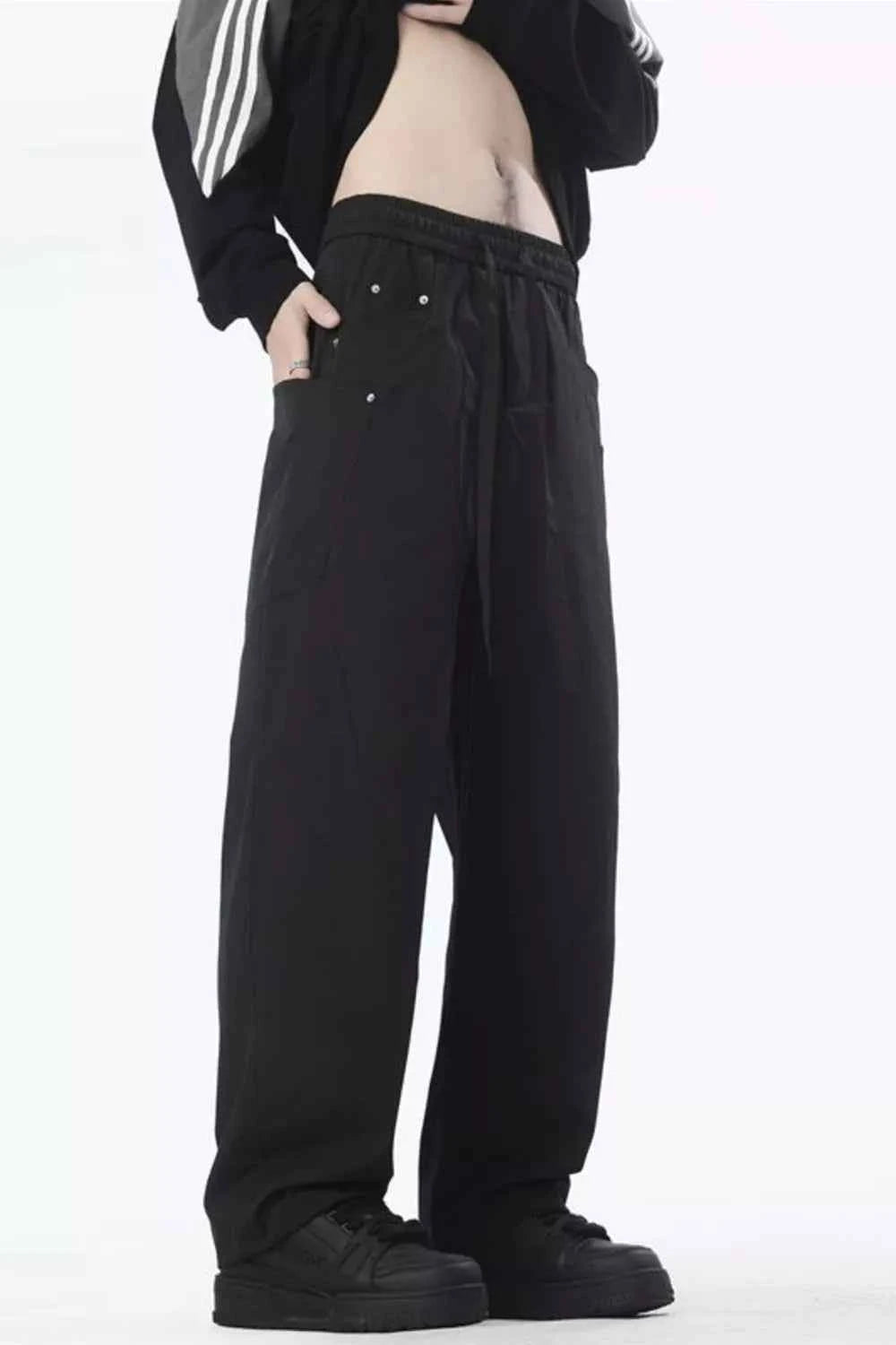 TEEK - Mens Full Size Relaxed Fit Drawstring Cargo Pants Plus Size PANTS TEEK Trend Black S