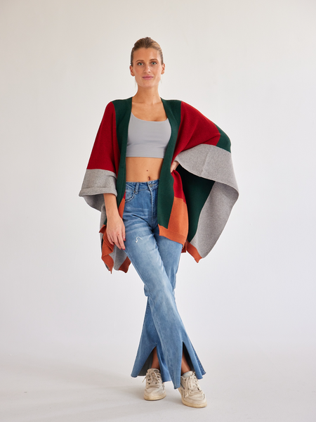 TEEK - Colorblock Knitted Cardigan Shawl SWEATER TEEK W   