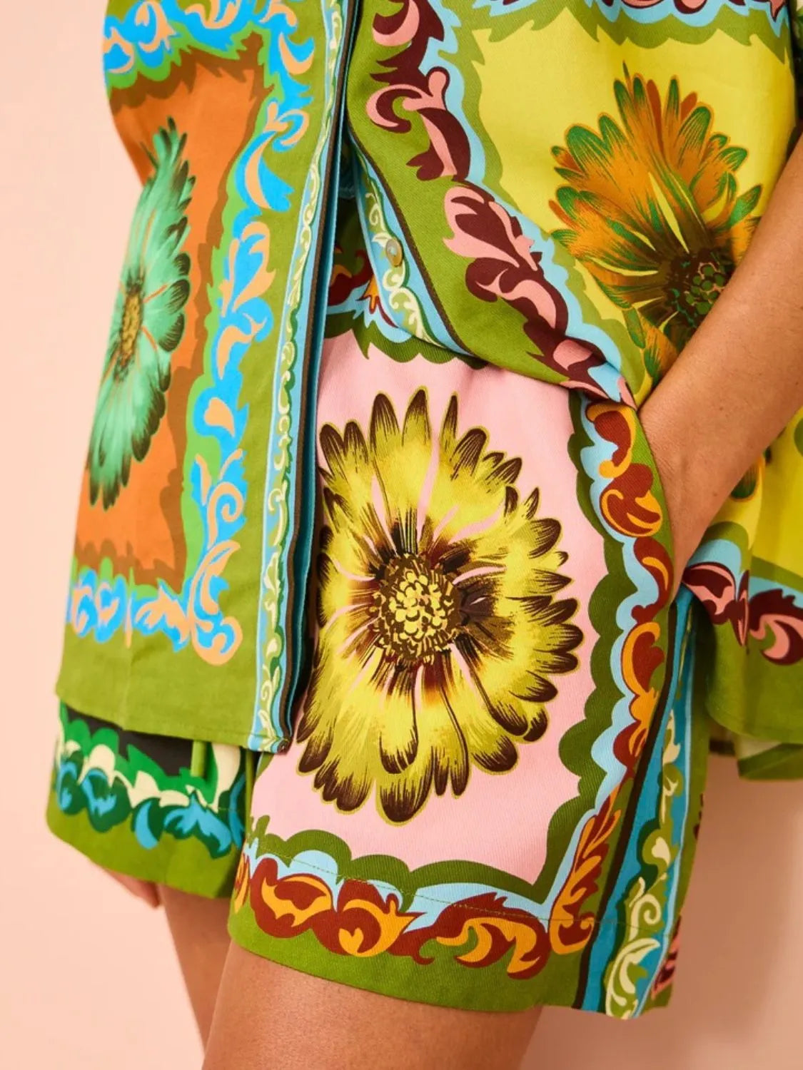 TEEK - Multicolor Printed Buttoned Top Drawstring Shorts Set SET TEEK Trend