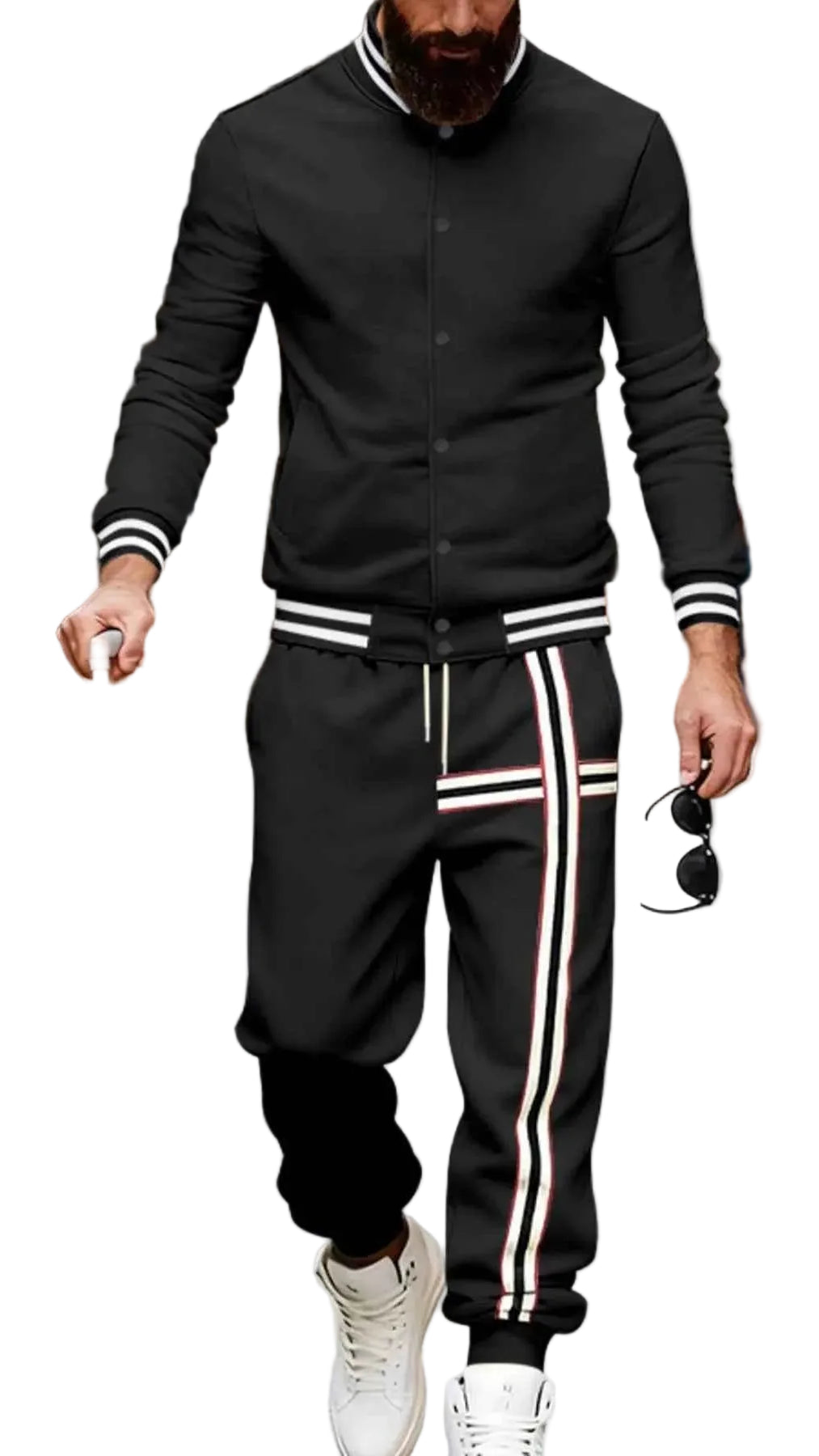 Men's Full Size Striped Long Sleeve Top and Pants Set Plus Size Trendsi Black S