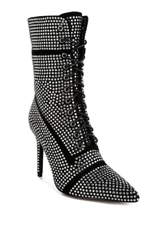 TEEK - Bitetto Rhinestones Embellished Calf Boots SHOES TEEK FG Black US-6/ UK-3 / EU-36
