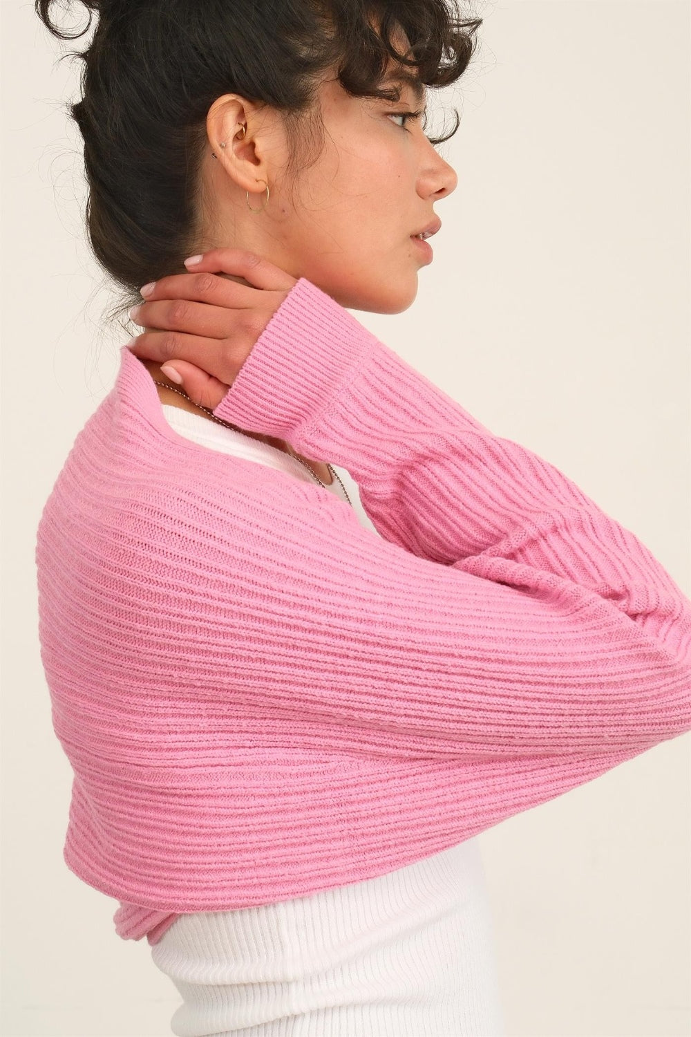 TEEK - Rose Pink Ribbed Knit Bolero Cardigan TOPS TEEK Trend   