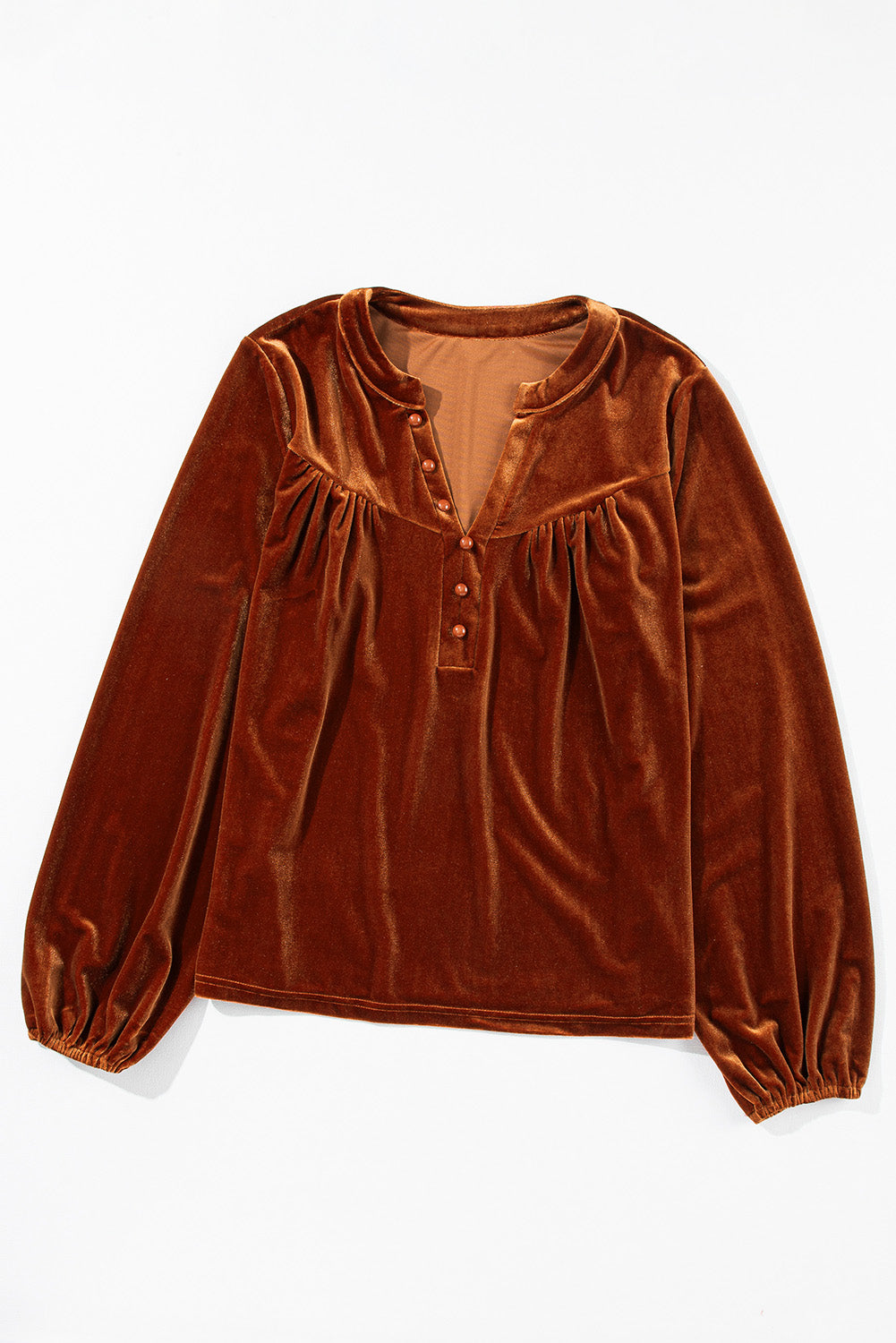 Notched Long Sleeve Velvet Top TEEK Trend