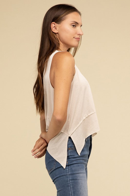 TEEK - Shark Bite Side Slit Short Sleeveless Top TOPS TEEK FG   