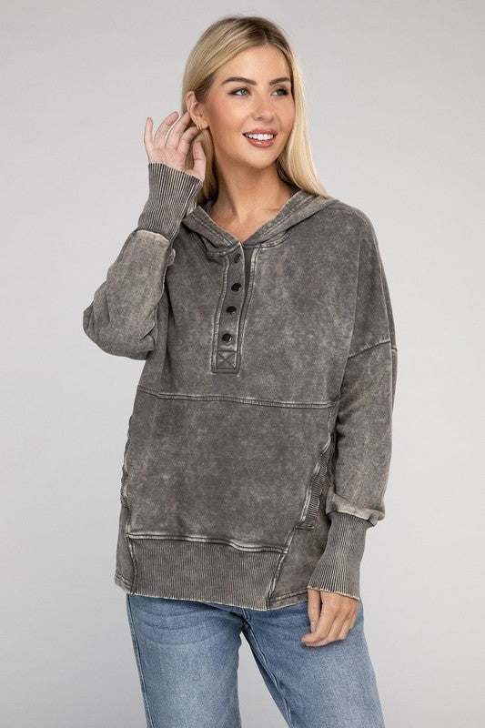 TEEK - French Terry Acid Wash Kangaroo Pocket Hoodie TOPS TEEK FG