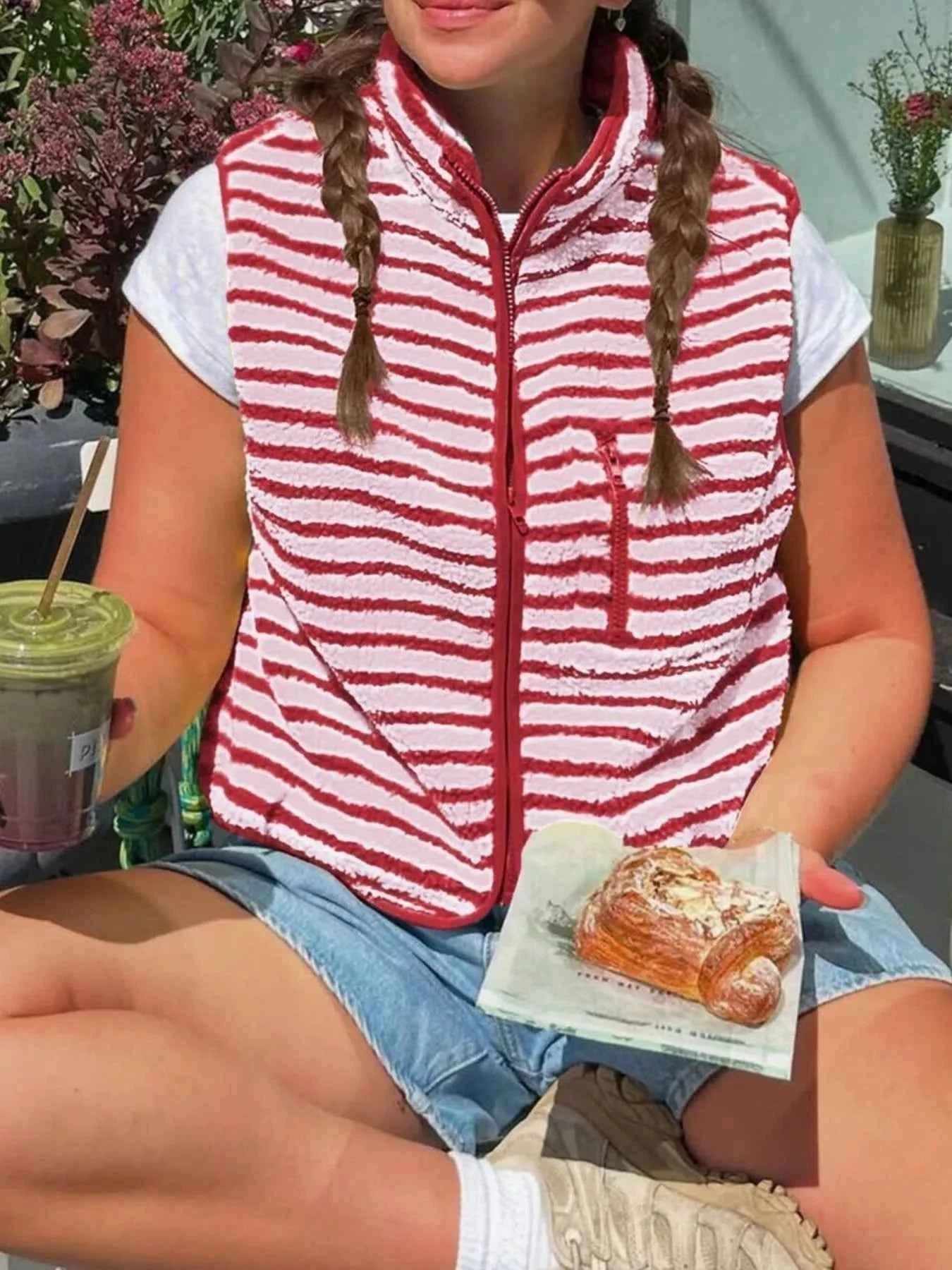 TEEK - Striped Fleece Zip-Up Vest Coat VEST TEEK Trend