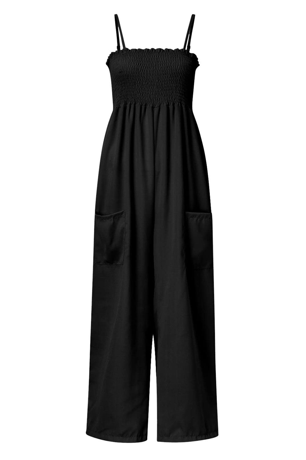 TEEK - Smocked Spaghetti Strap Wide Leg Jumpsuit JUMPSUIT TEEK Trend Black S 