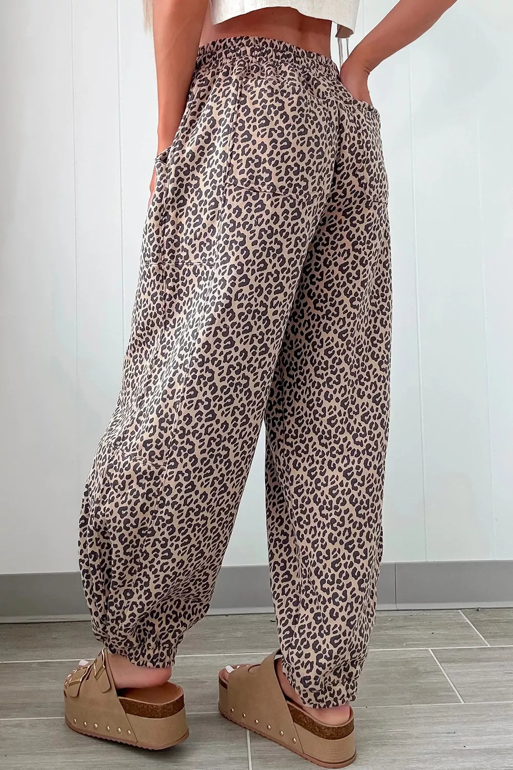 Leopard Print Elastic Waist Ankle Length Pants Trendsi