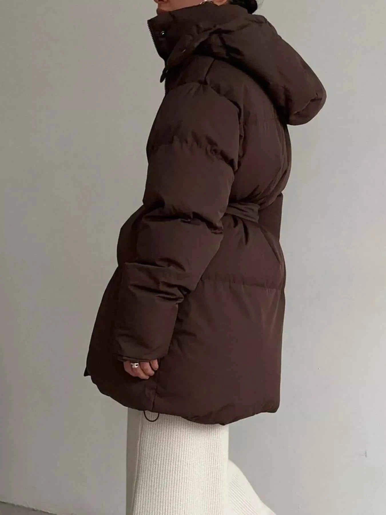 TEEK - Mid-Length Thickened Hooded Winter Belted Coat COAT TEEK Trend