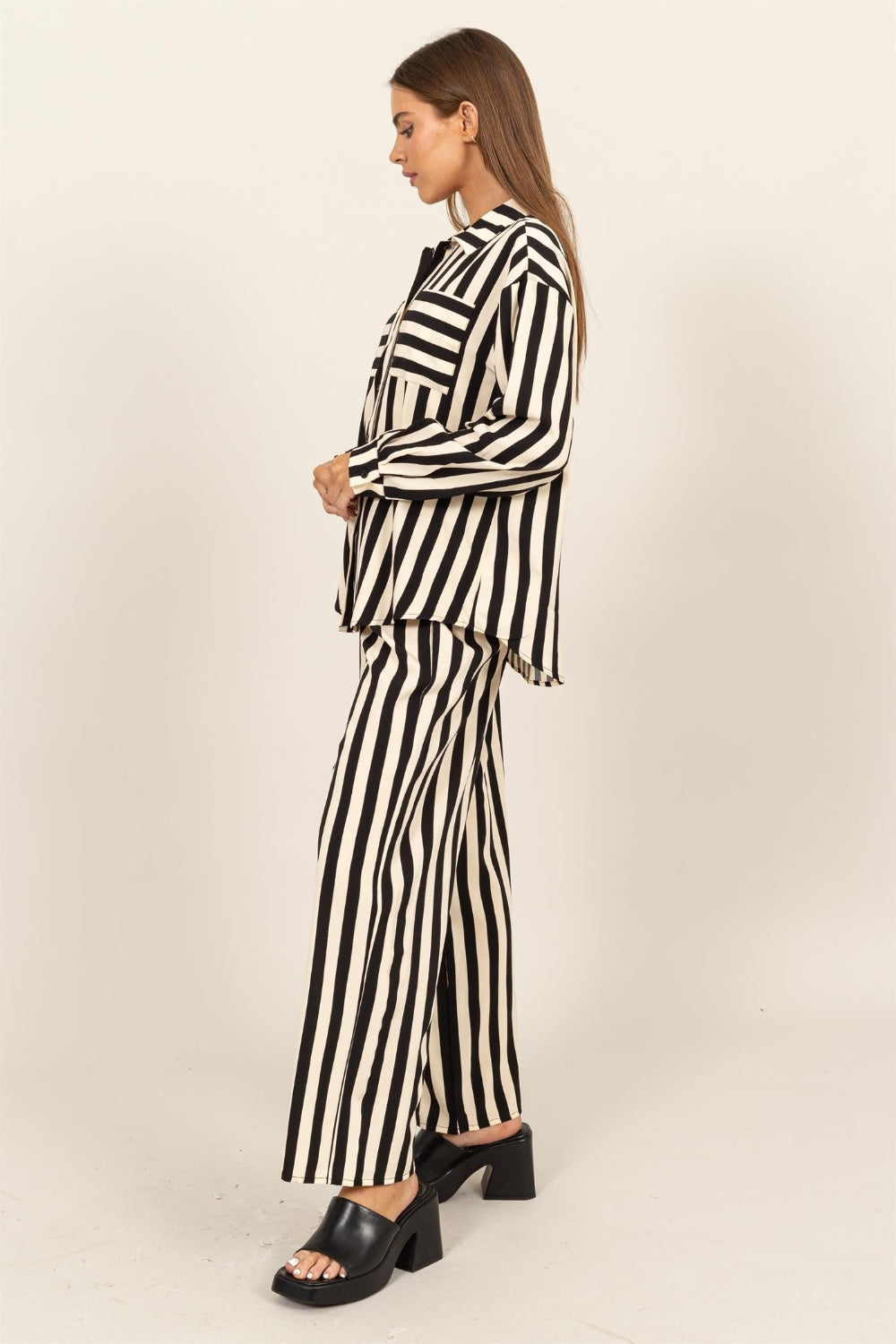 TEEK - Black Striped Button Up Shirt and Pants Set SET TEEK Trend   