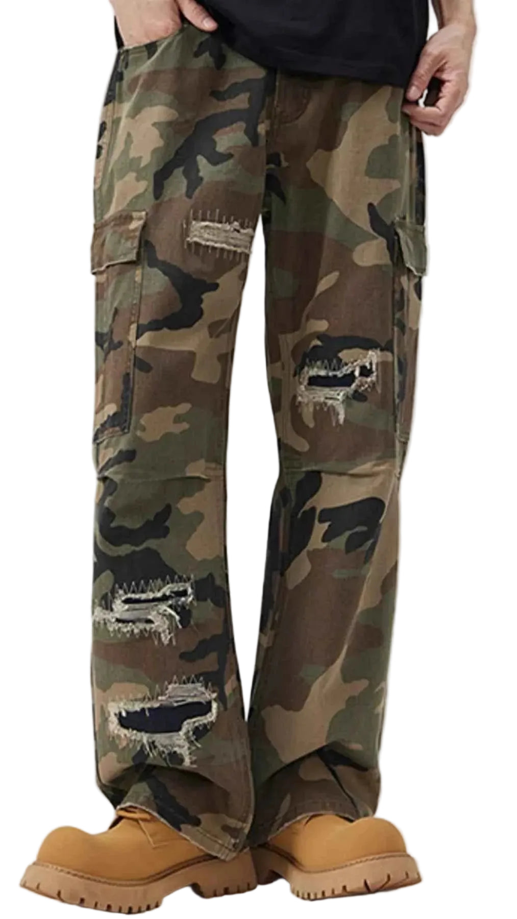 TEEK - Mens Ripped Patch Embroidery Camo Cargo Pants PANTS TEEK Trend Camouflage S