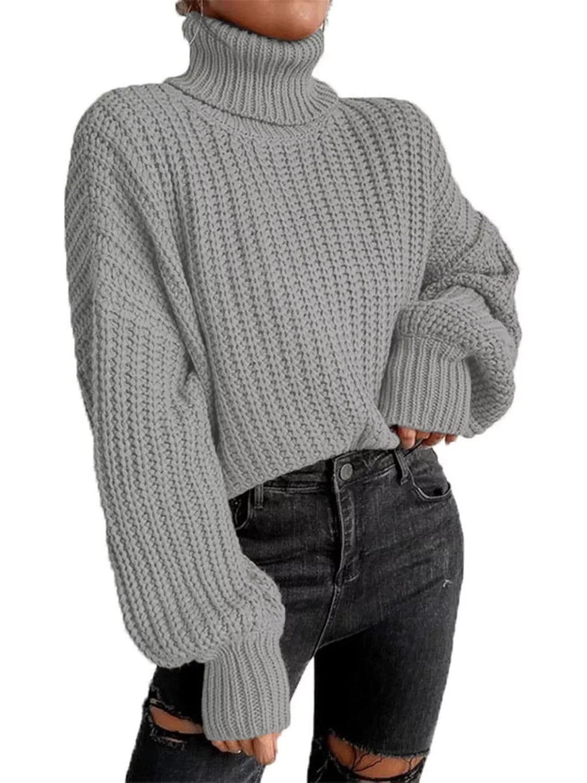 Chuny Knit Turtleneck Long Sleeve Sweater Trendsi