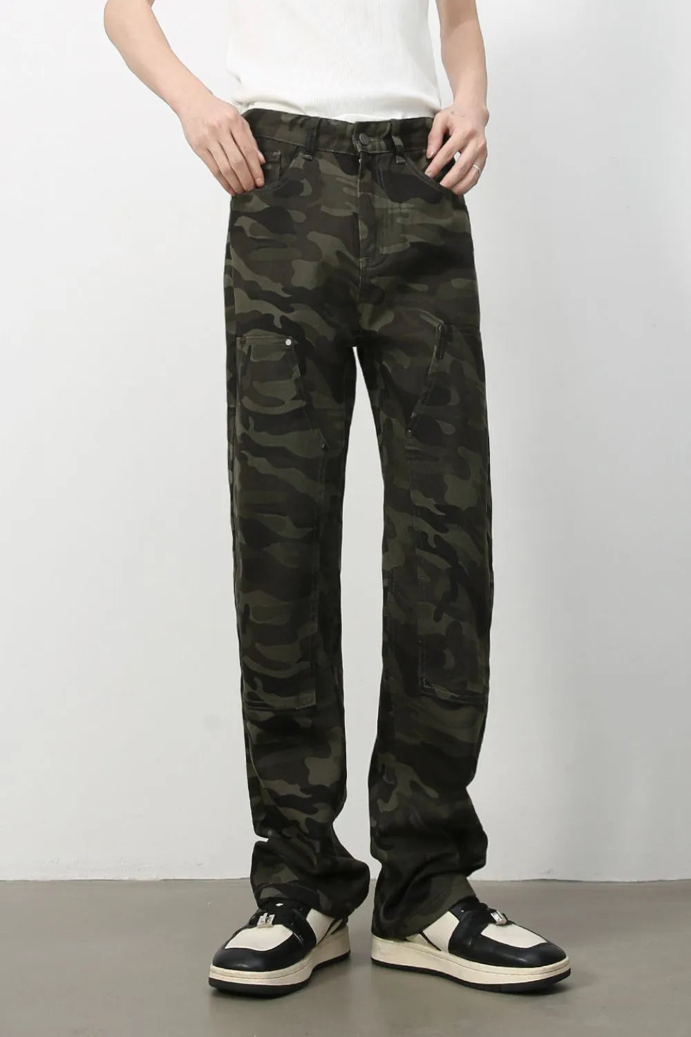 TEEK - Mens Black Camouflage Straight Leg Cargo Jeans JEANS TEEK Trend