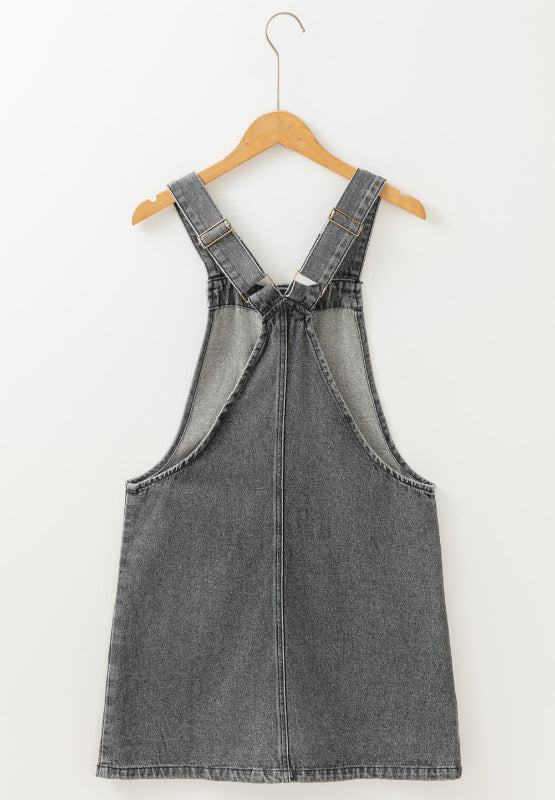 TEEK - Grey Wide Strap Button Down Denim Overall Dress DRESS TEEK Trend