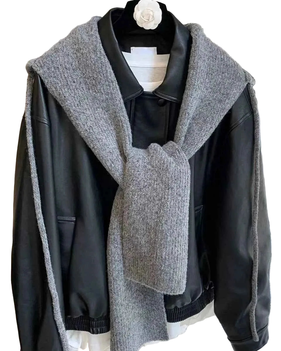 Cozy Knit Tie Scarf with Hooded Design Trendsi Gray ONESIZE