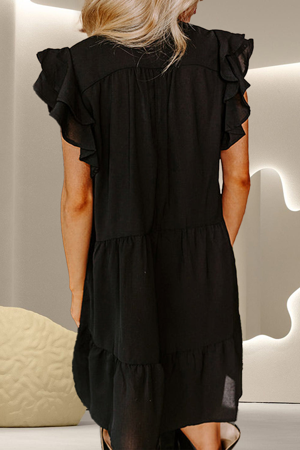 TEEK - Black Embroidered Ruffled Cap Sleeve Mini Dress DRESS TEEK Trend   