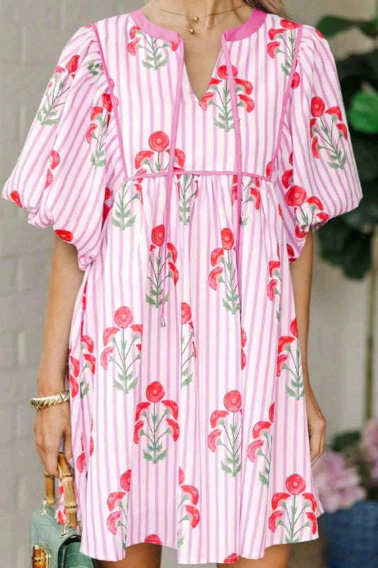 Striped Floral Print Mini Dress Trendsi