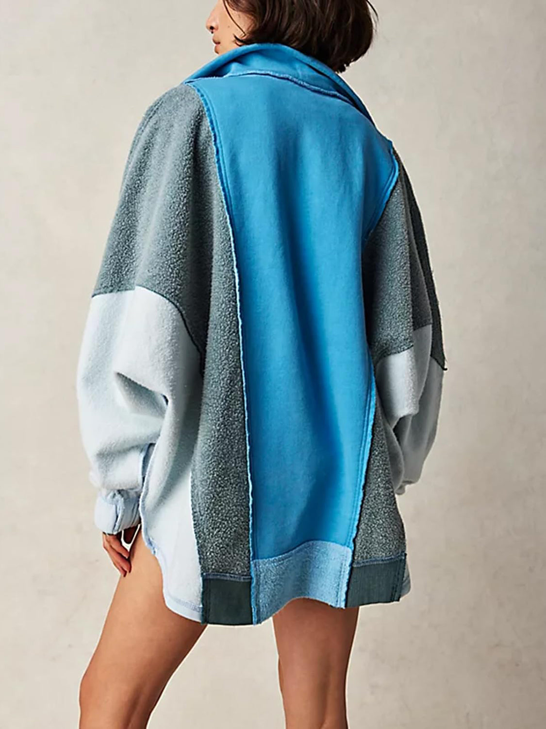 TEEK - High-Low Exposed Seam Contrast Long Sleeve Sweatshirt TOPS TEEK Trend