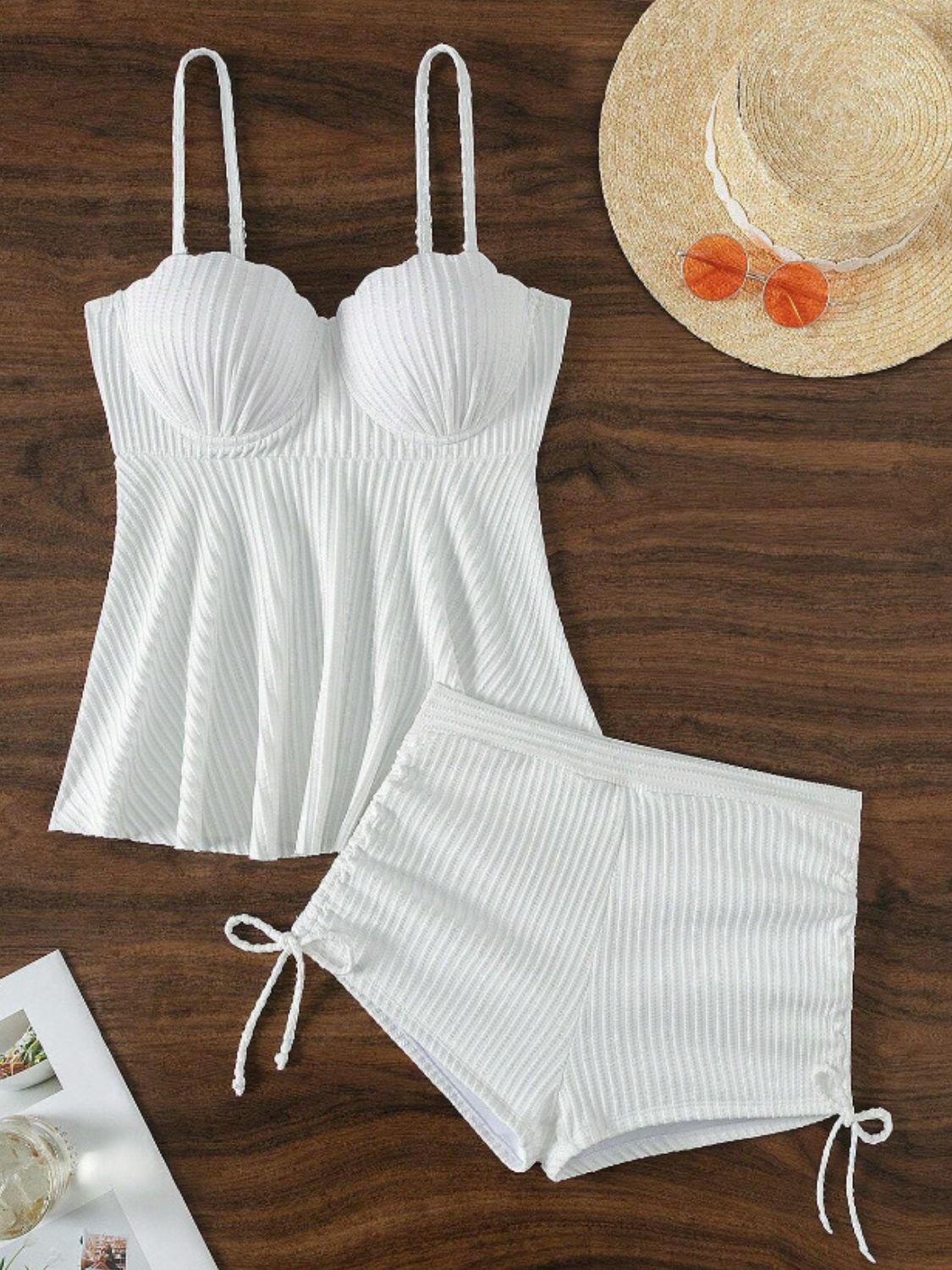 TEEK - Textured Drawstring Spaghetti Strap Two-Piece Swim Set SWIMWEAR TEEK Trend   