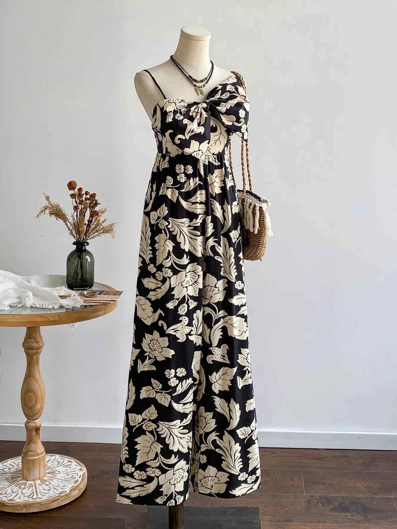 TEEK - Floral Print Bowknot Wide Leg Jumpsuit JUMPSUIT TEEK Trend