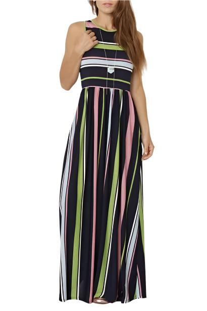 TEEK - Multicolor Stripe Hidden Pocket Dress DRESS TEEK FG green navy small 