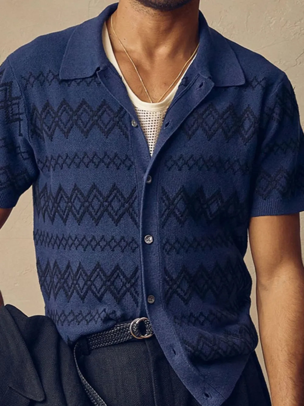 TEEK - Mens Navy Button Down Short Sleeve Shirt TOPS TEEK Trend