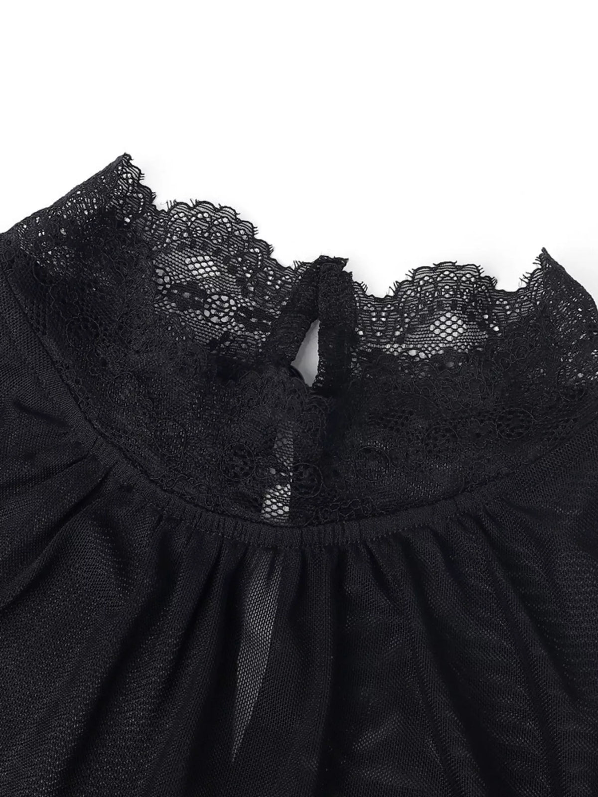 TEEK - Lace Trim Velvet Sheer Sleeve Blouse TOPS TEEK Trend