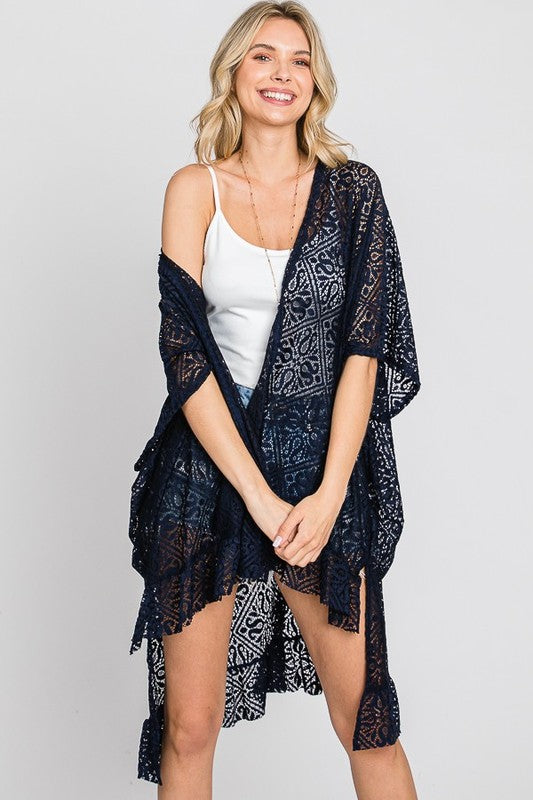 TEEK - LACE OVER SIZE RUFFLE KIMONO SHAWL TEEK FG BLACK ONESIZE 