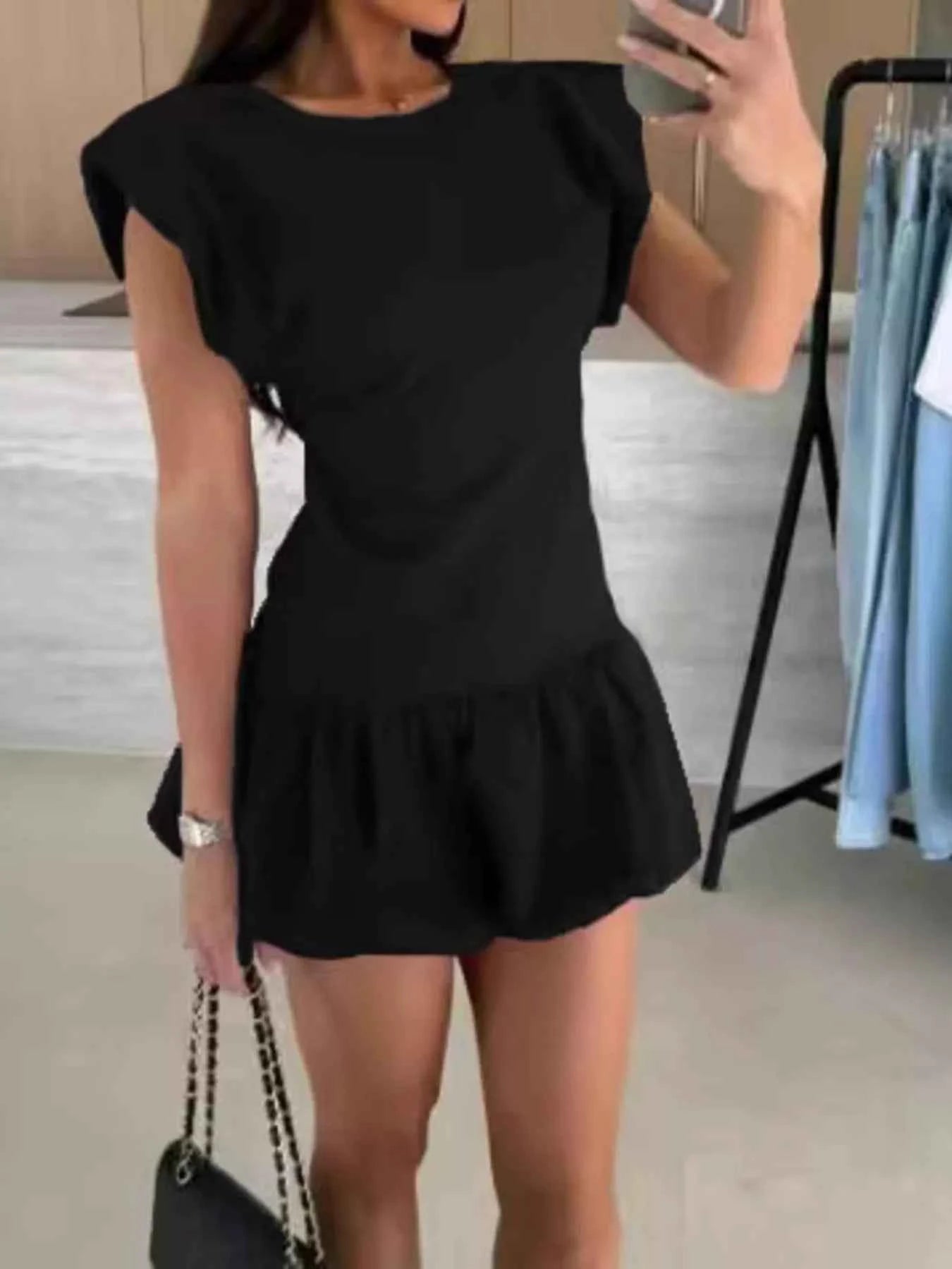 TEEK - Ruffle Hem Mini Dress DRESS TEEK Trend Black S