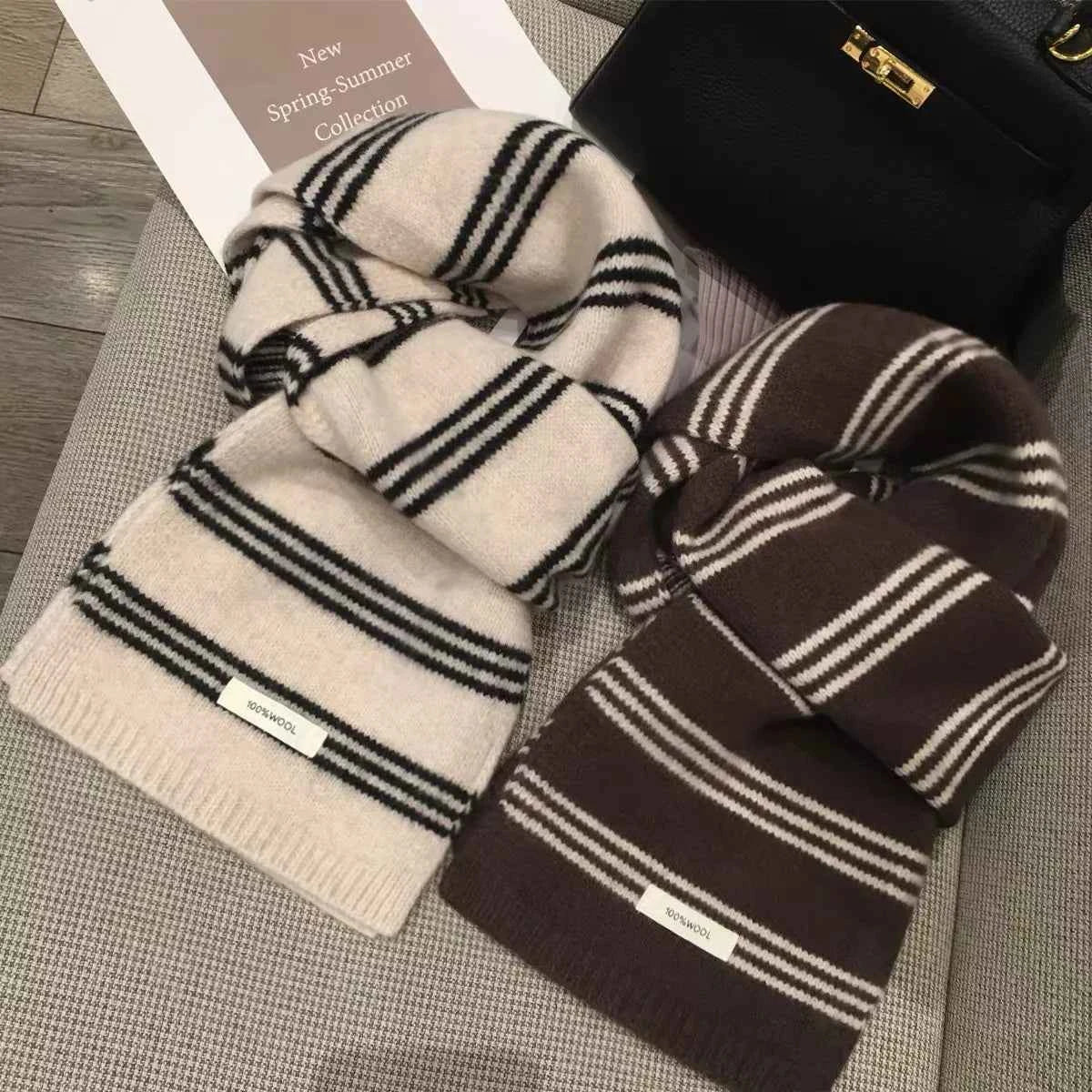 Wool Striped Contrast Knit Warm Scarf Trendsi