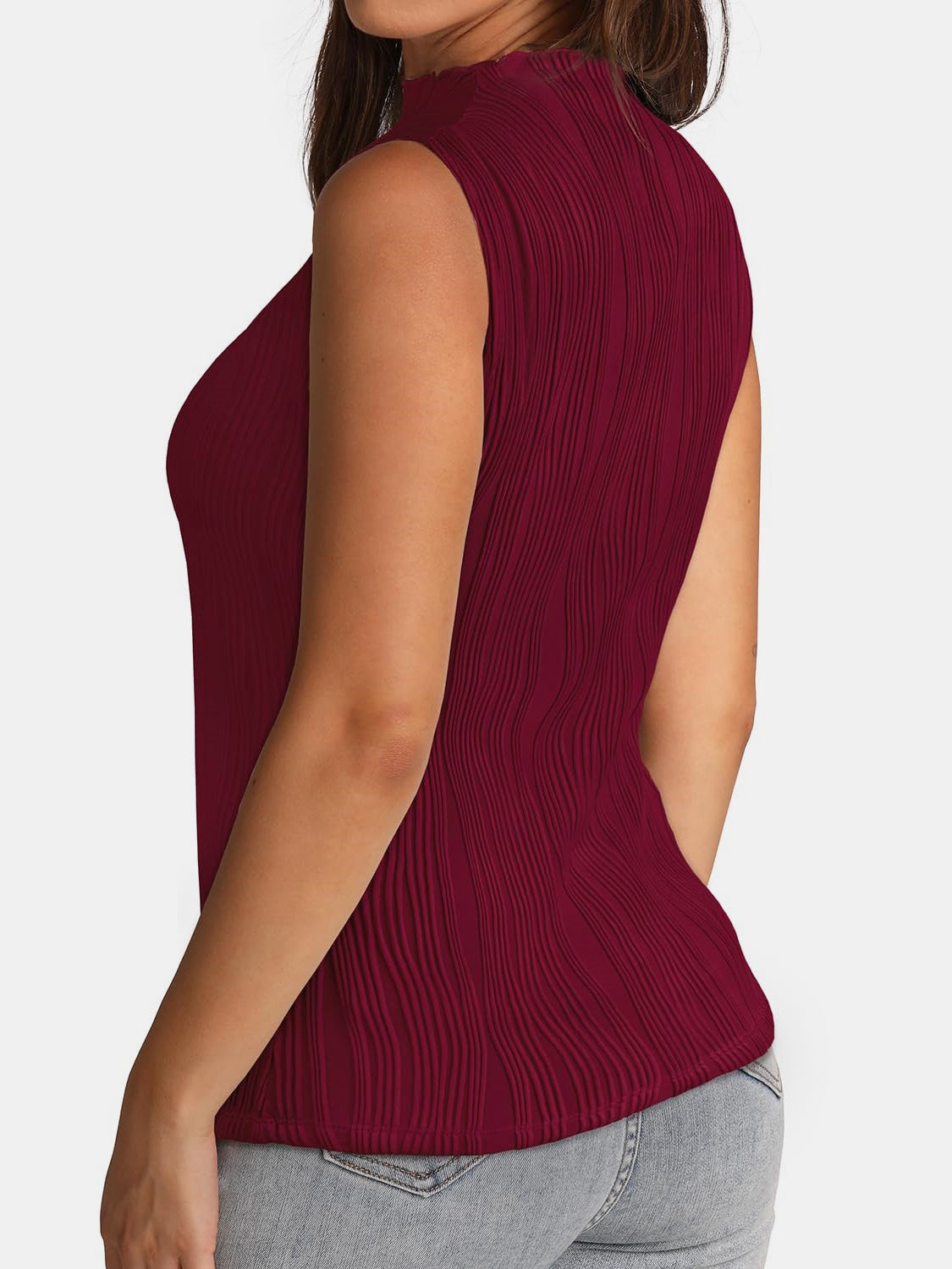 TEEK - Textured Mock Neck Tank TOPS TEEK Trend Wine S 