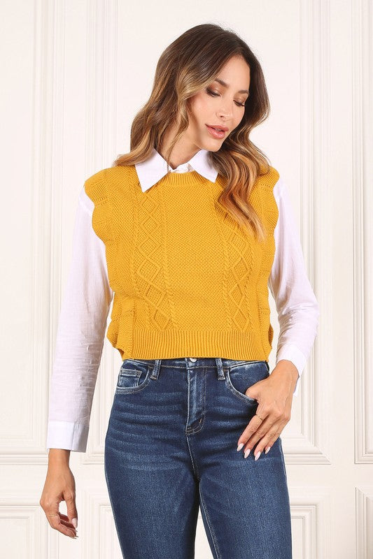 TEEK - Mustard Ruffle Sweater Vest SWEATER TEEK FG S  