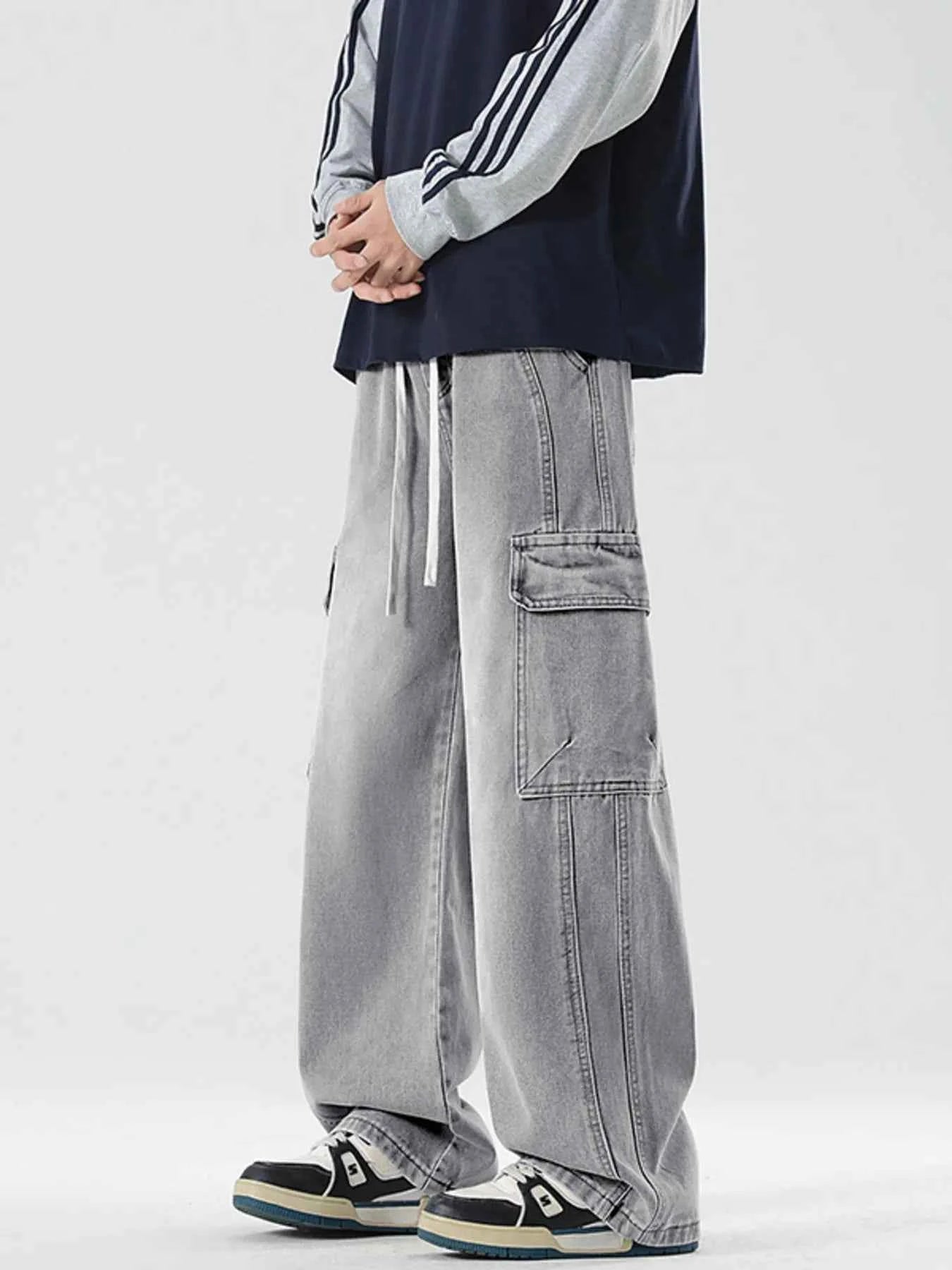 Men's Full Size Wash Wide Leg Cargo Jeans Plus Size Trendsi