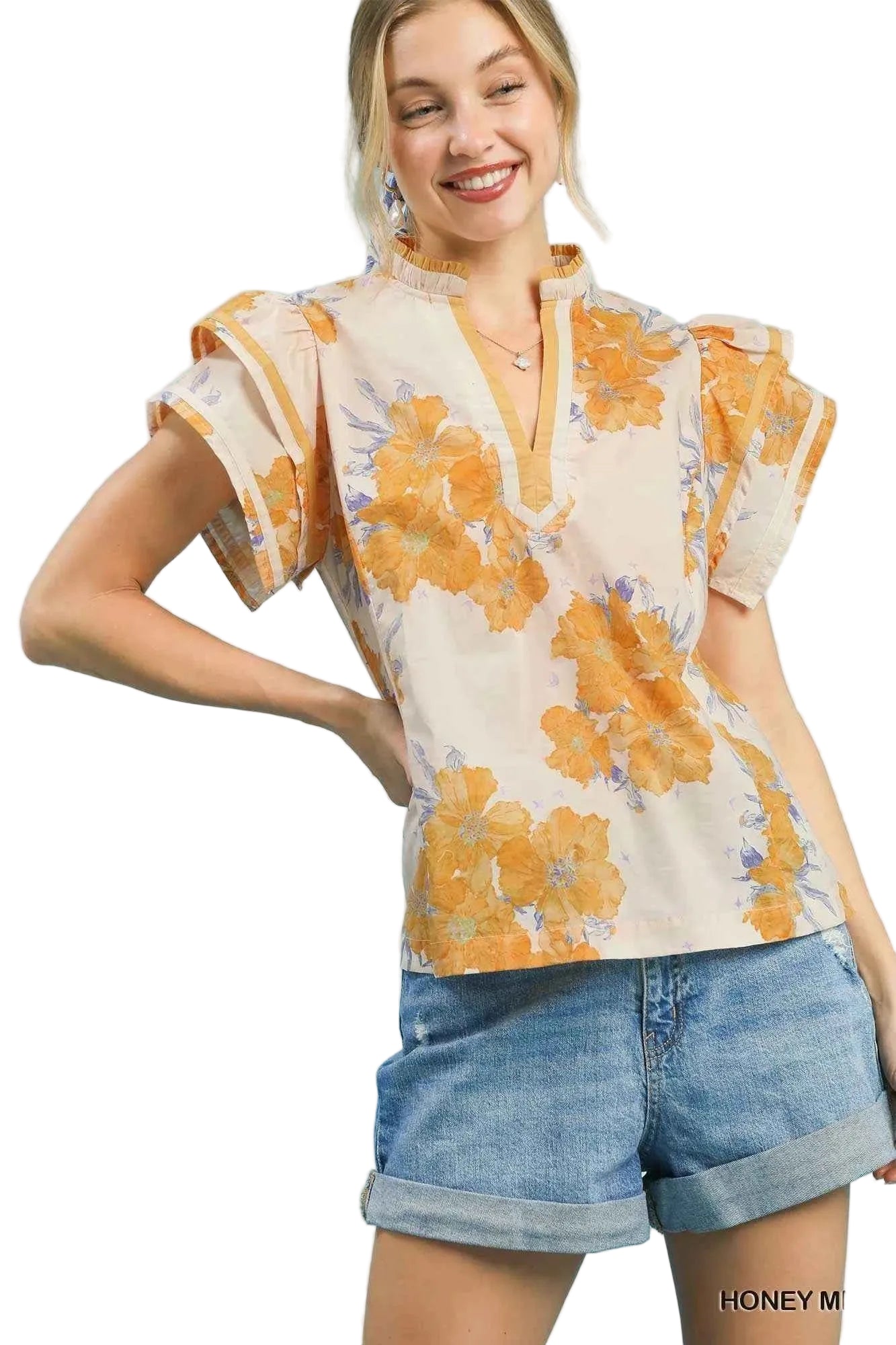 TEEK - Mix Floral Ruffle Sleeve Blouse TOPS TEEK Trend HONEY MIX S