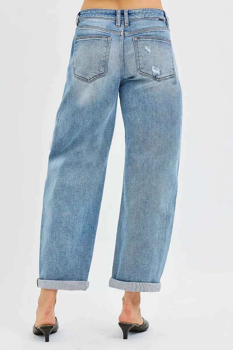 TEEK - Full Size Slouchy Ankle Length Cuffs Barrel Jeans Plus Size JEANS TEEK Trend