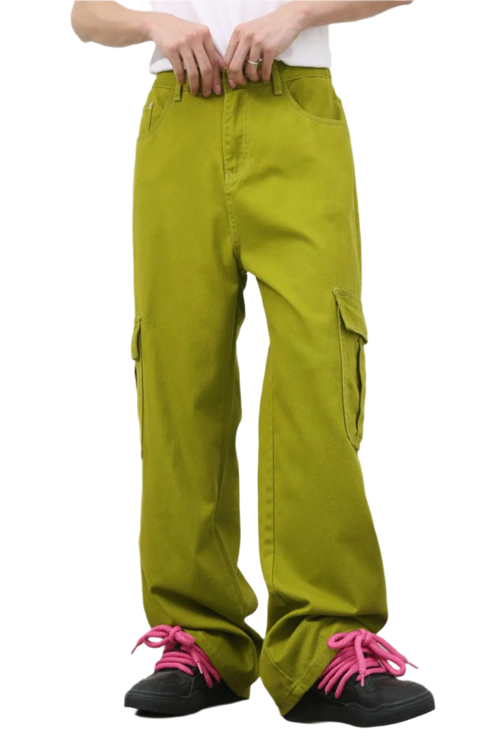 TEEK - Mens Yellow Green Mid Rise Cargo Pocketed Jeans JEANS TEEK Trend S