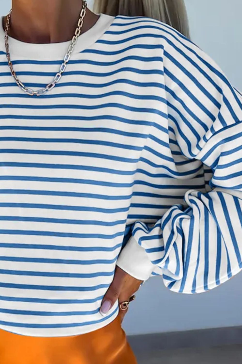 TEEK - Striped Dropped Shoulder Long Sleeve Sweatshirt TOPS TEEK Trend   