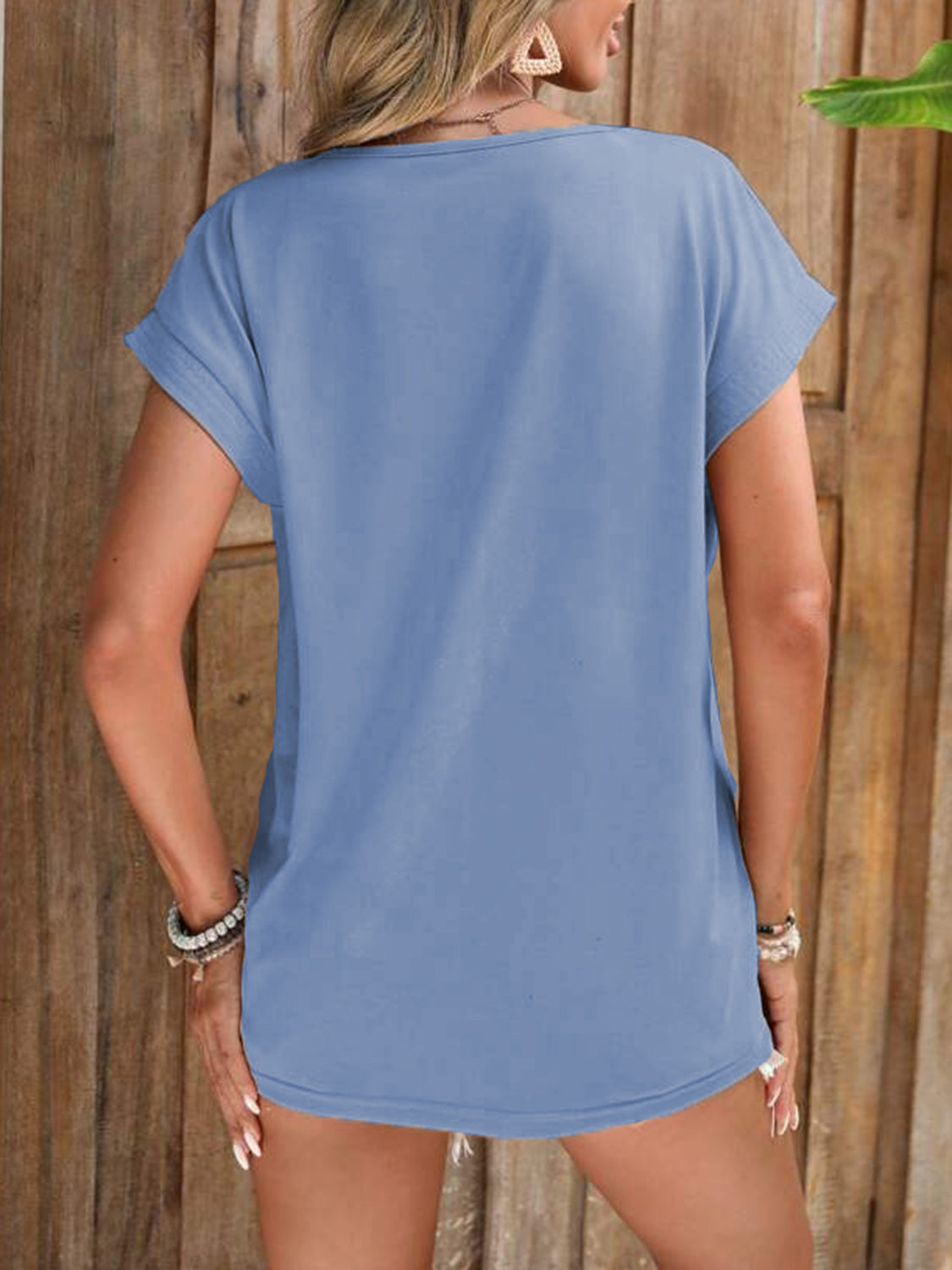 TEEK - Button V-Neck Short Sleeve Top TOPS TEEK Trend   