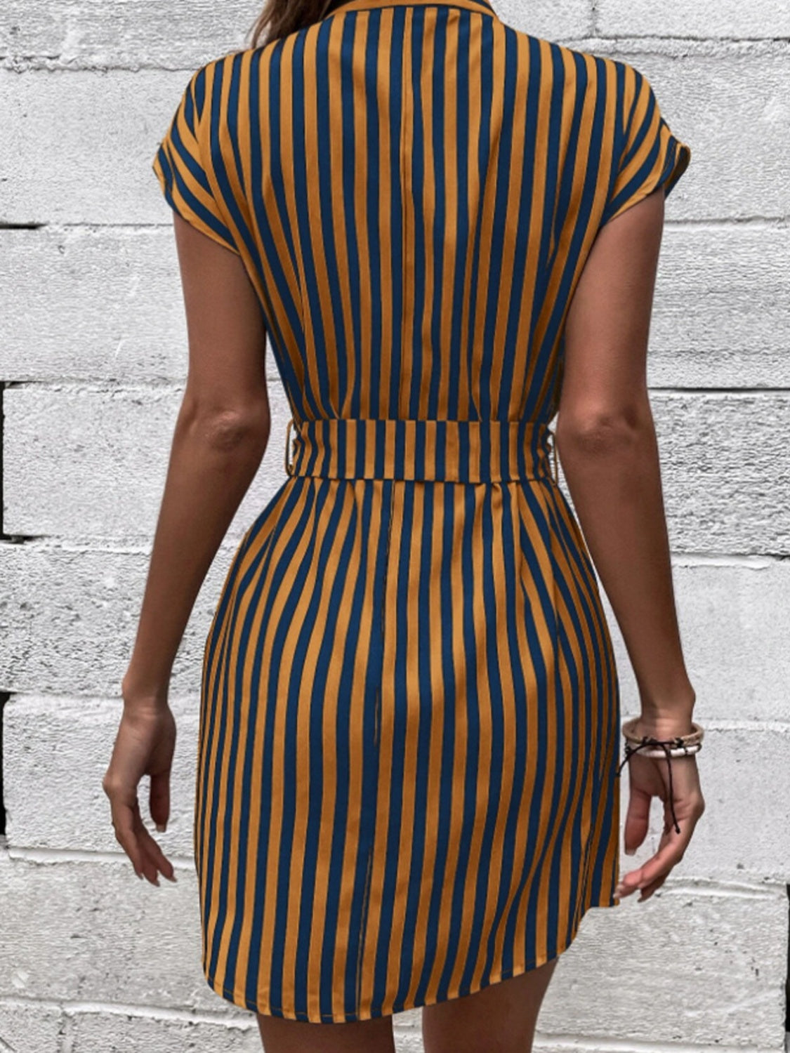 TEEK - Tied Striped Cap Sleeve Mini Dress DRESS TEEK Trend   