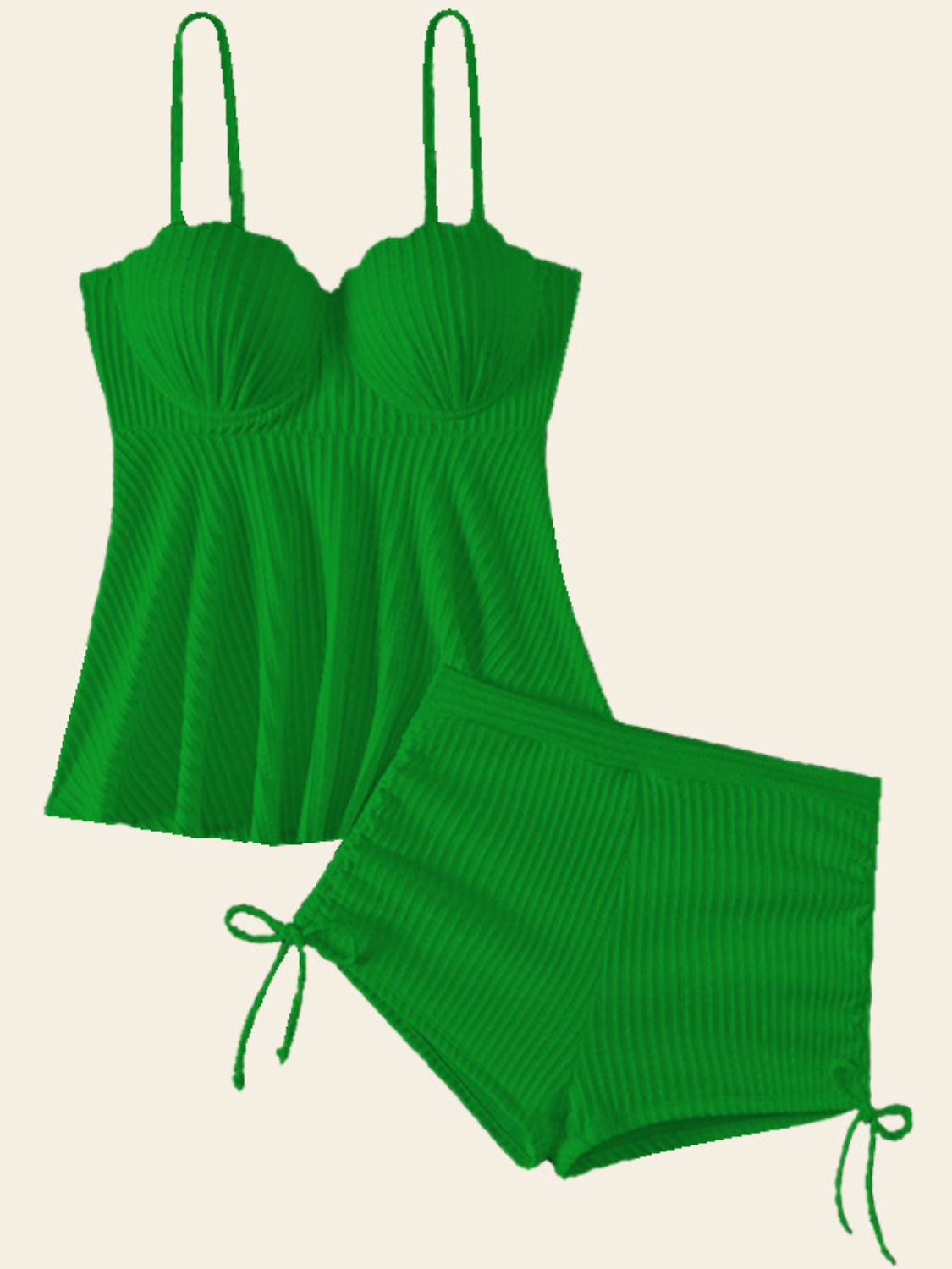 TEEK - Textured Drawstring Spaghetti Strap Two-Piece Swim Set SWIMWEAR TEEK Trend Green S 