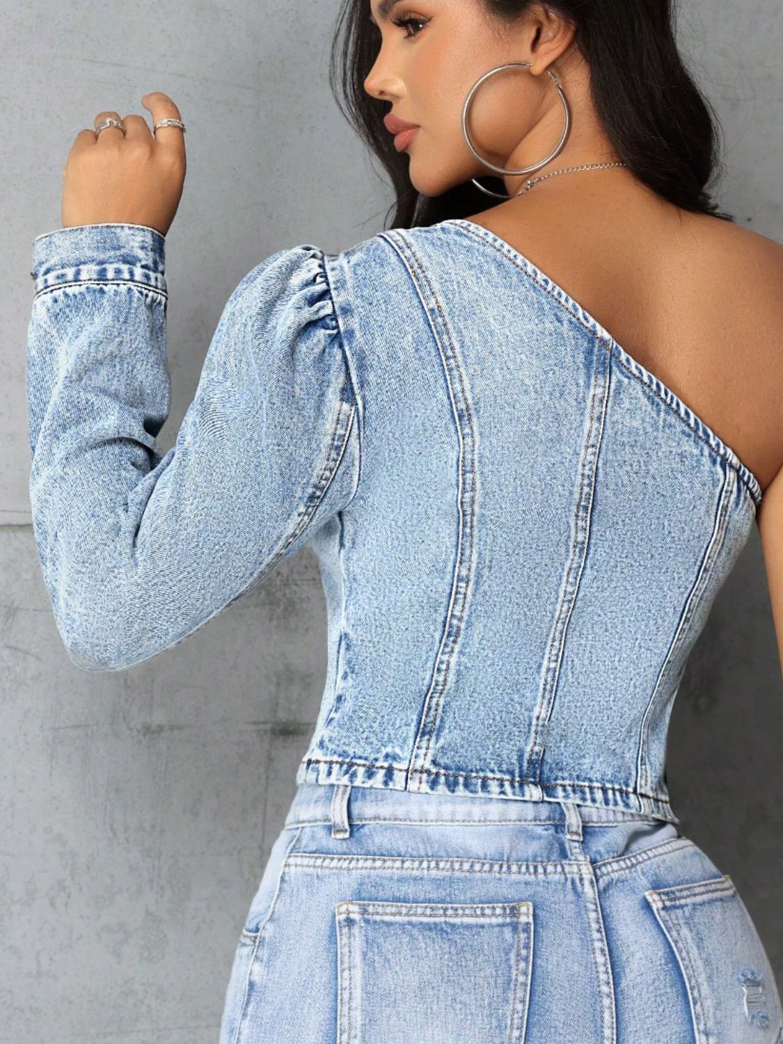 TEEK - One Shoulder Long Sleeve Denim Top TOPS TEEK Trend   