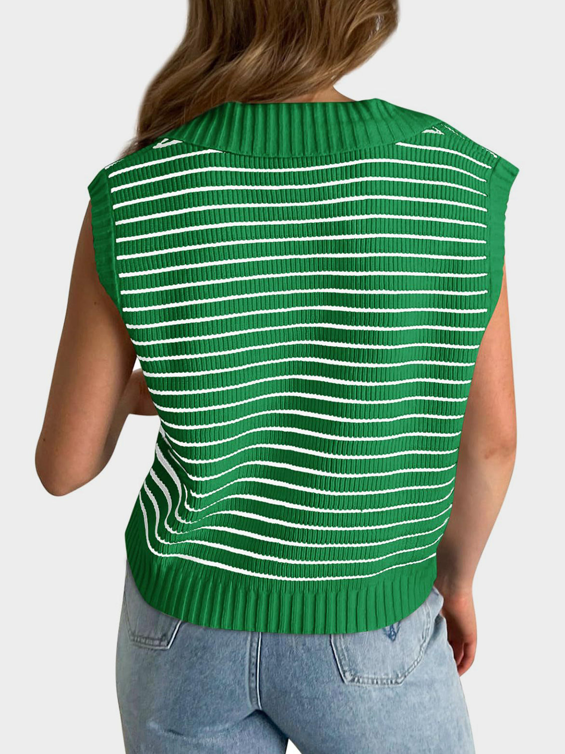 TEEK - Mandy Collared Neck Striped Sweater Vest TOPS TEEK Trend