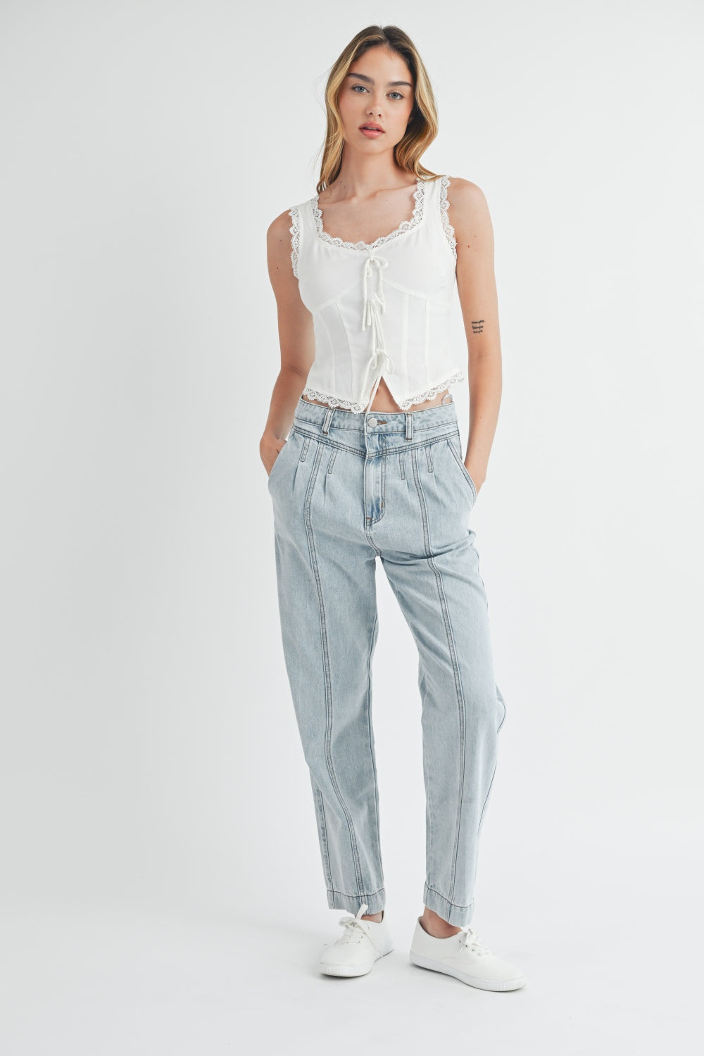 TEEK - Light Denim Pleated Front Straight Jeans JEANS TEEK Trend   