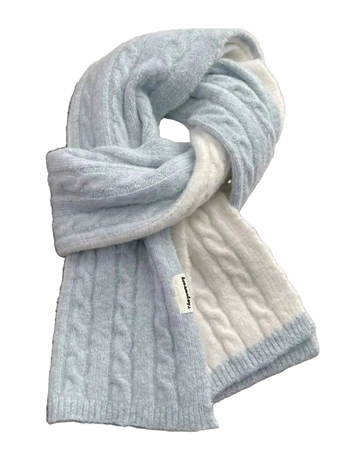 Two Tone Cable knit Warm Scarf Trendsi Light Blue ONESIZE