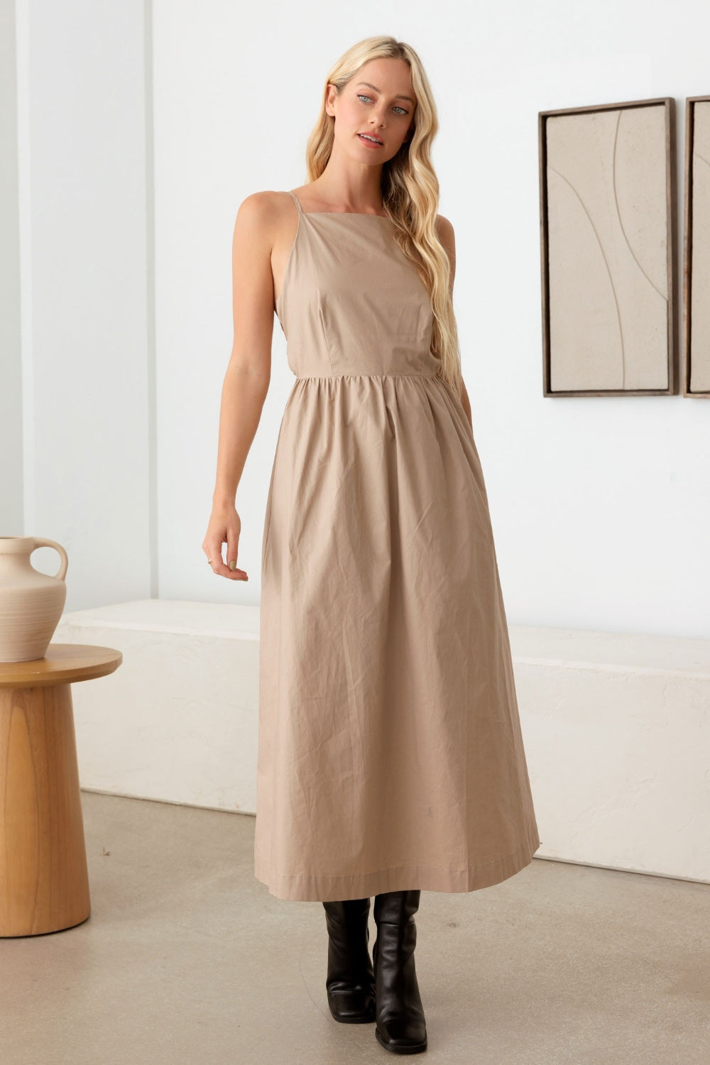 TEEK - Taupe Tie Back Backless Cami Dress DRESS TEEK Trend   