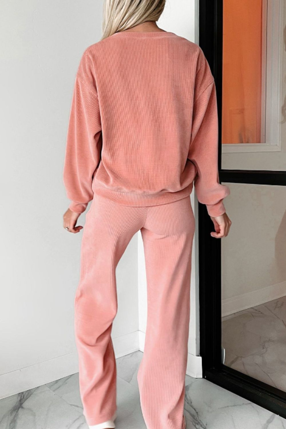 Round Neck Long Sleeve Top and Pants Set TEEK Trend