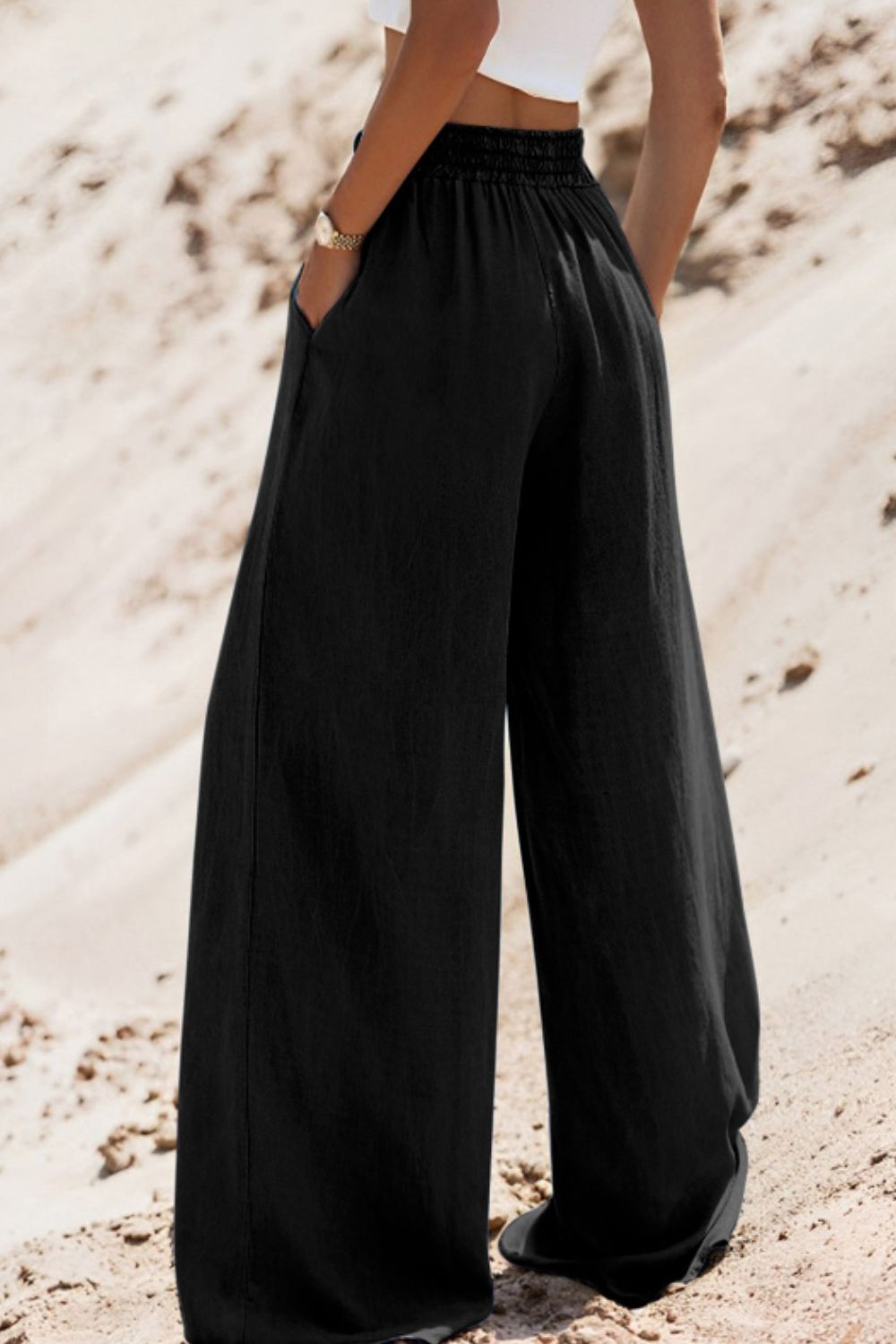 Drawstring Wide Leg Jeans TEEK Trend Black S