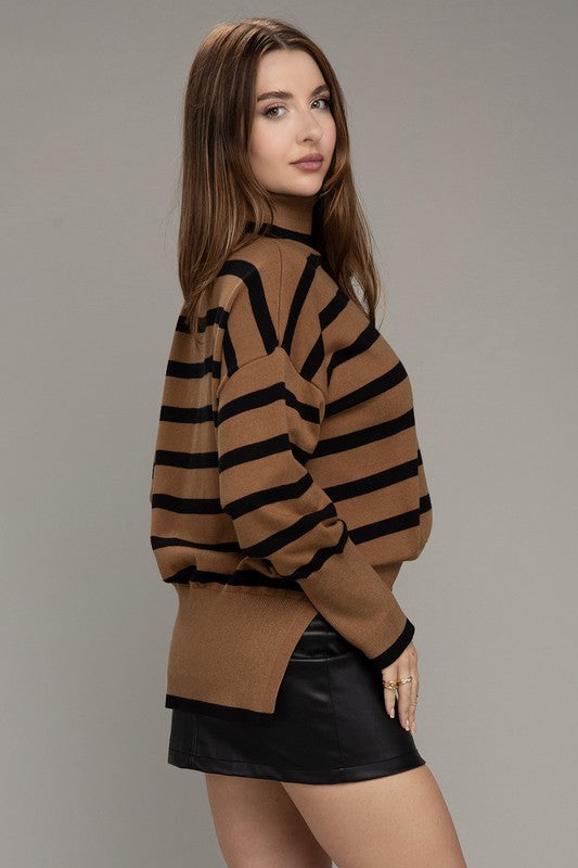 TEEK - Brown Stripe Turtleneck Knit Sweater TOPS TEEK FG   