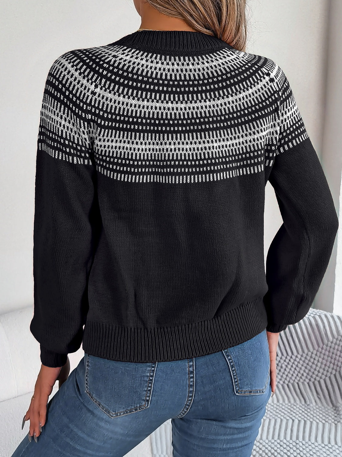 TEEK - Contrast Round Neck Long Sleeve Sweater TOPS TEEK Trend