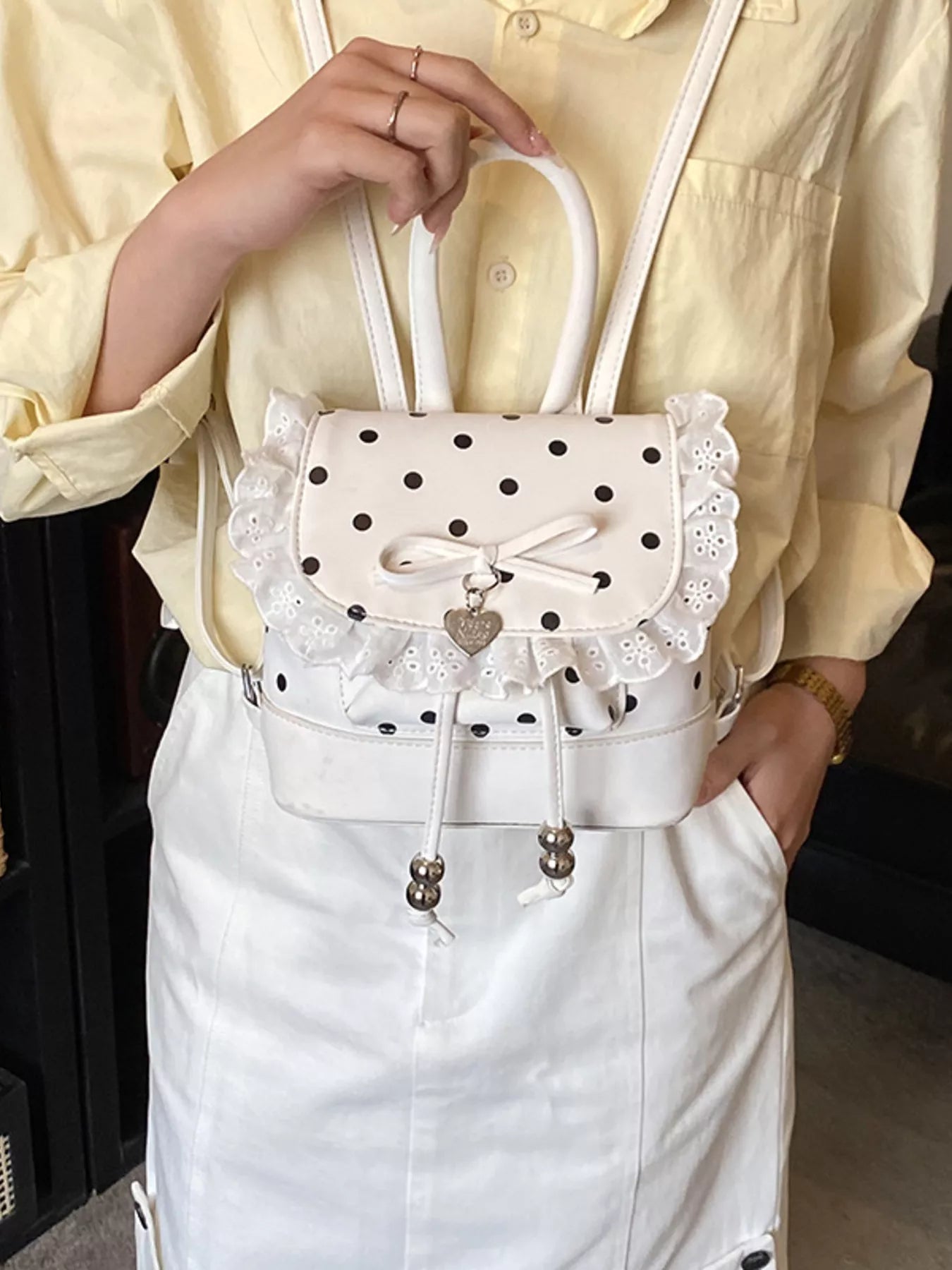 TEEK - Polka Dot Lace Trim Backpack Bag BAG TEEK Trend